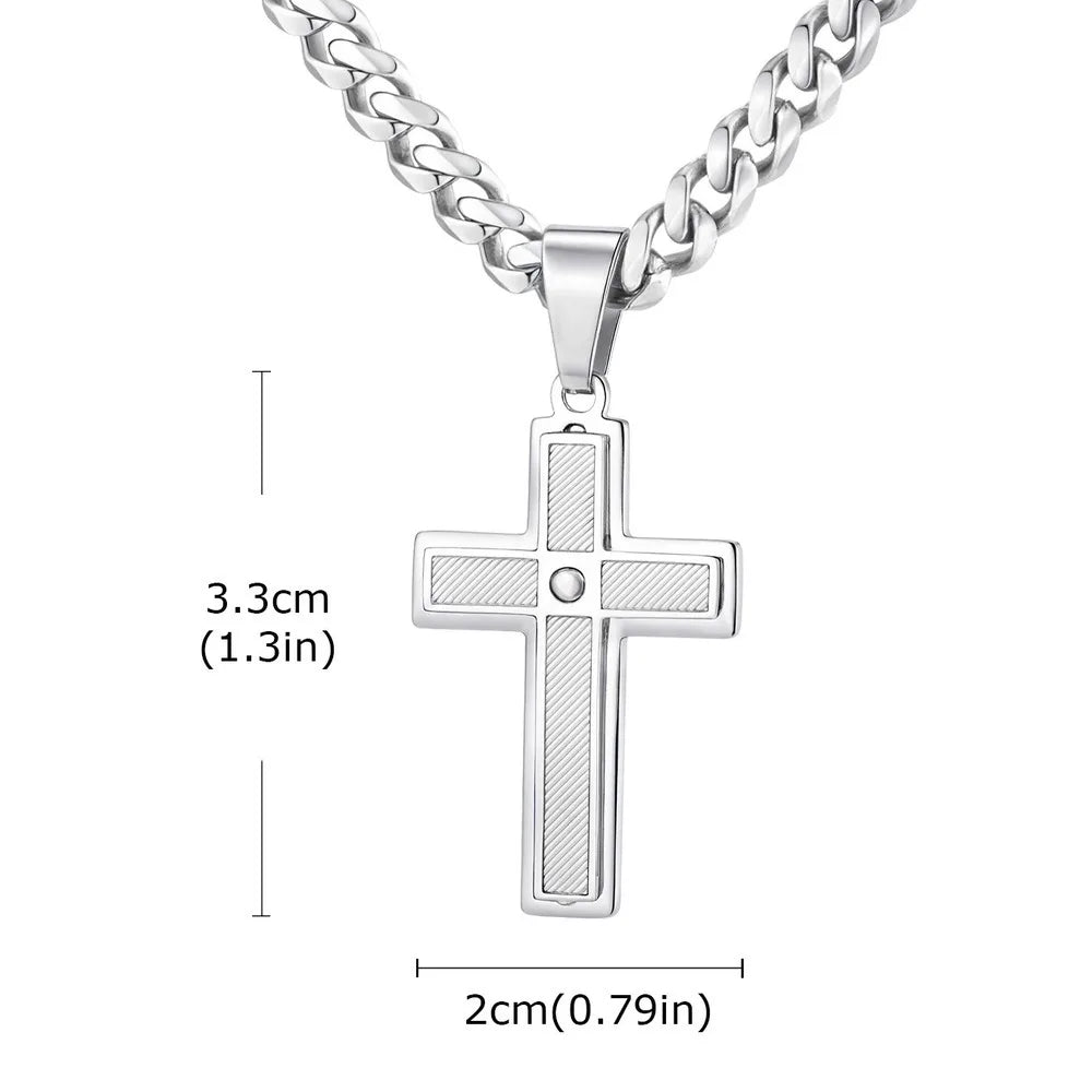 Stainless Steel Cross Pendant Necklace for Men Boys, Fashion Waterproof Link Chain Christian Prayer Jewelry Gifts Accessory