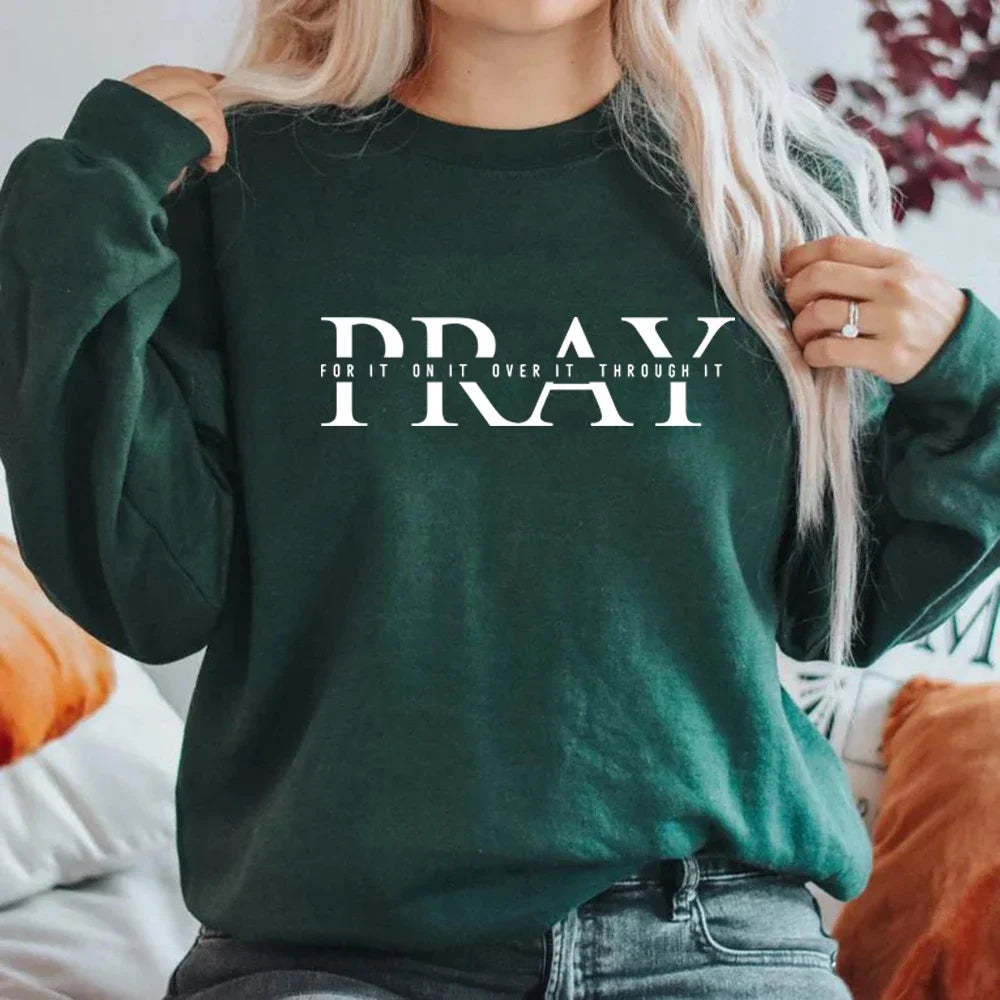 Christian Pray Sweatshirt Religious Sweater Women Long Sleeve