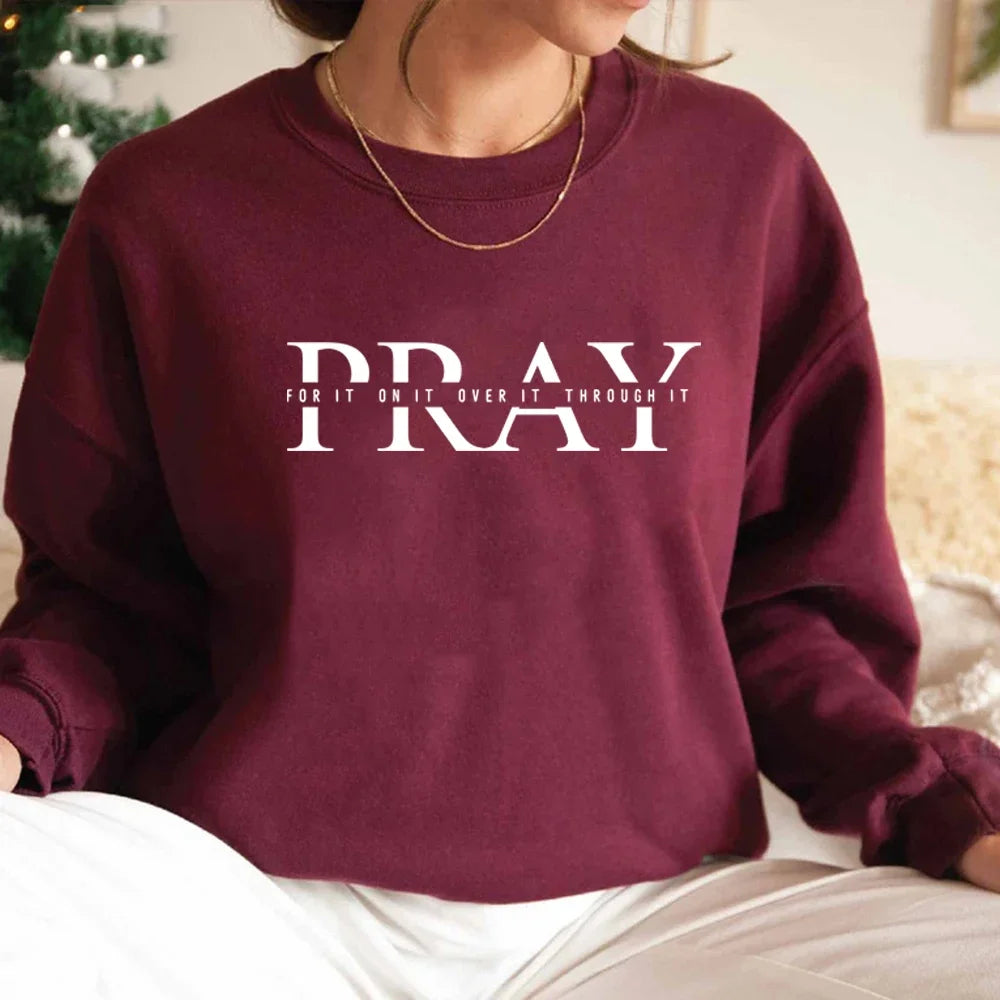 Christian Pray Sweatshirt Religious Sweater Women Long Sleeve