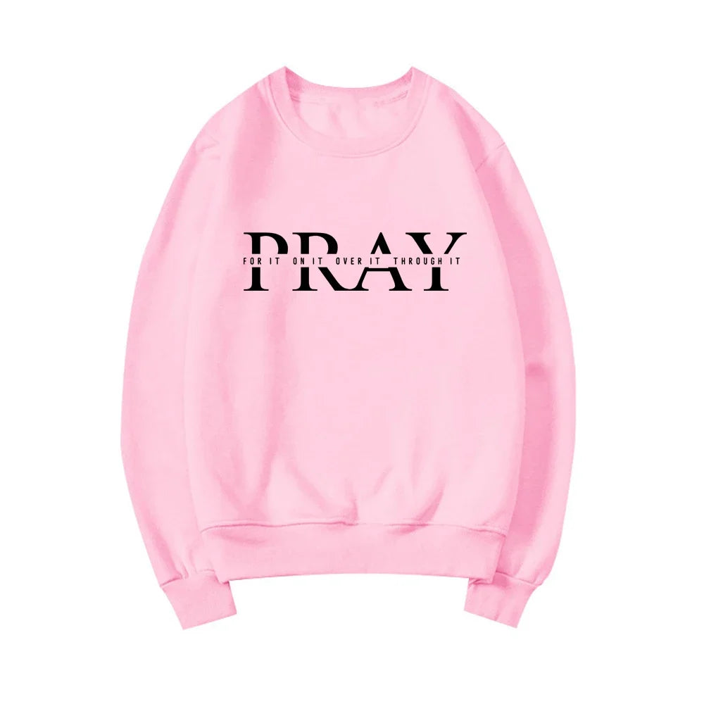Christian Pray Sweatshirt Religious Sweater Women Long Sleeve