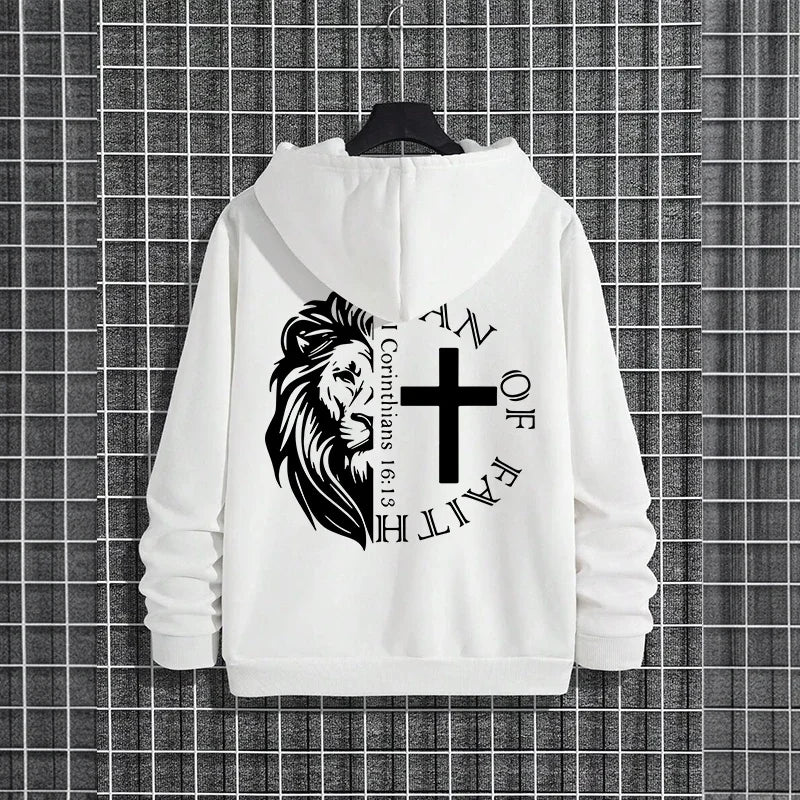 Man off Faith Lion Print Hoody Outerwear