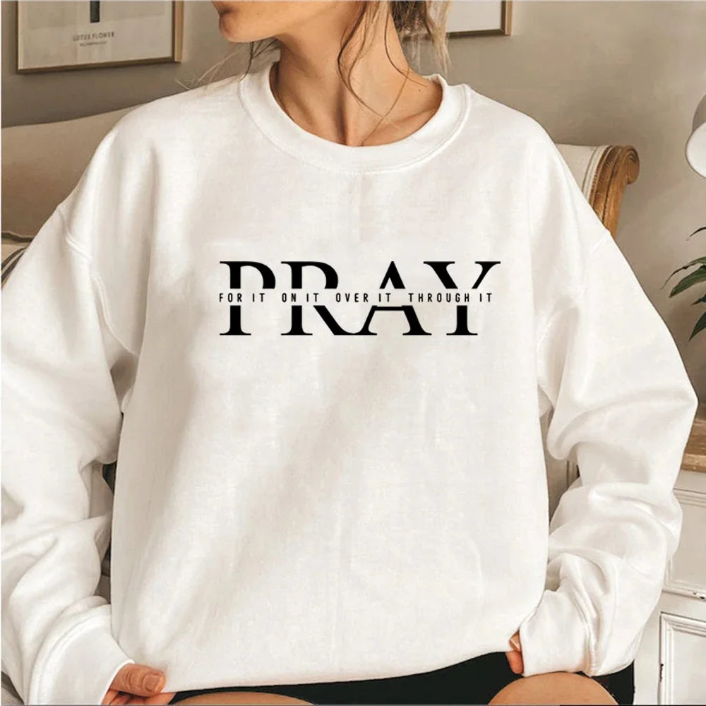 Christian Pray Sweatshirt Religious Sweater Women Long Sleeve