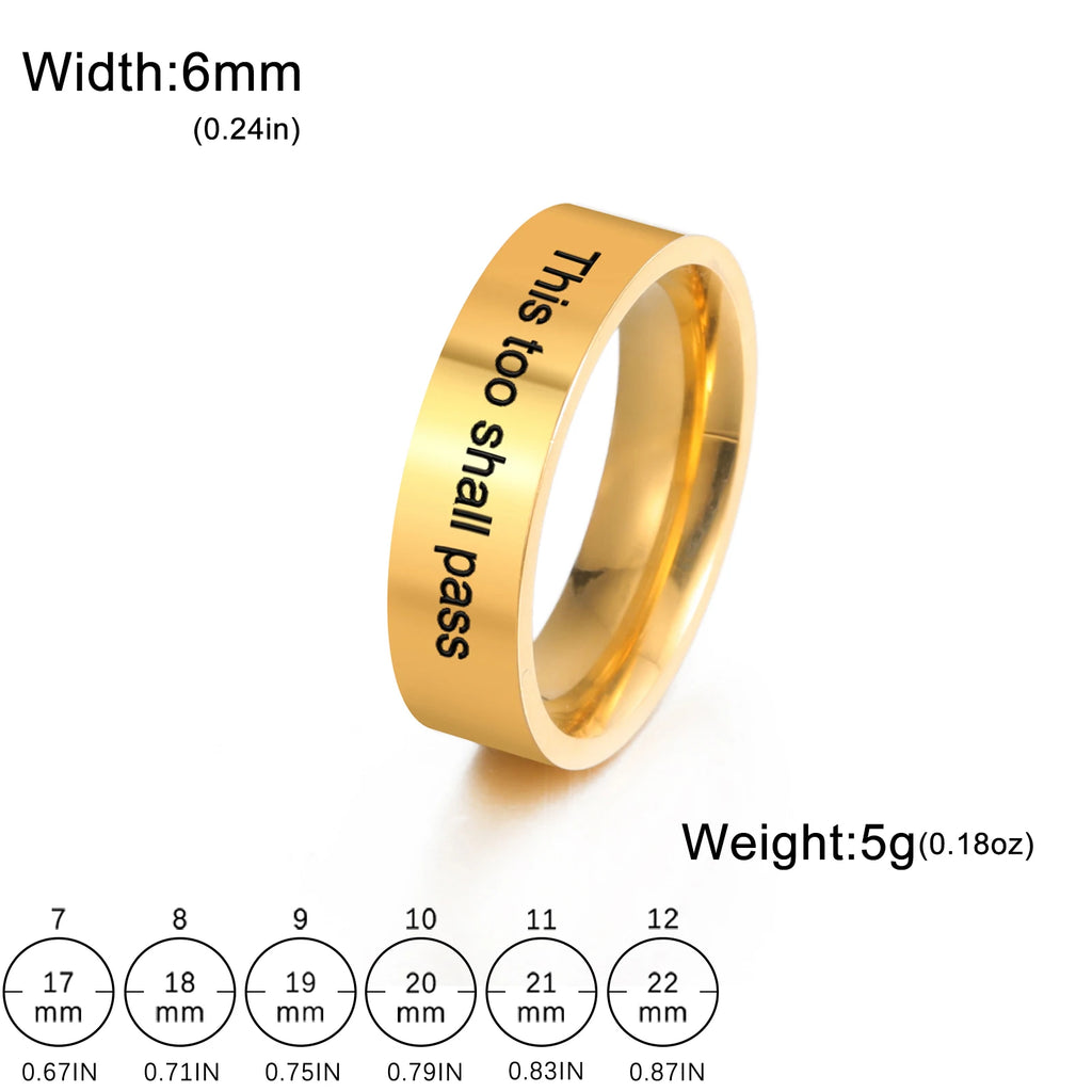 Hebrew Letter Ring “This Too Shall Pass” Bible Verse Blessing Ring Jewish Passover