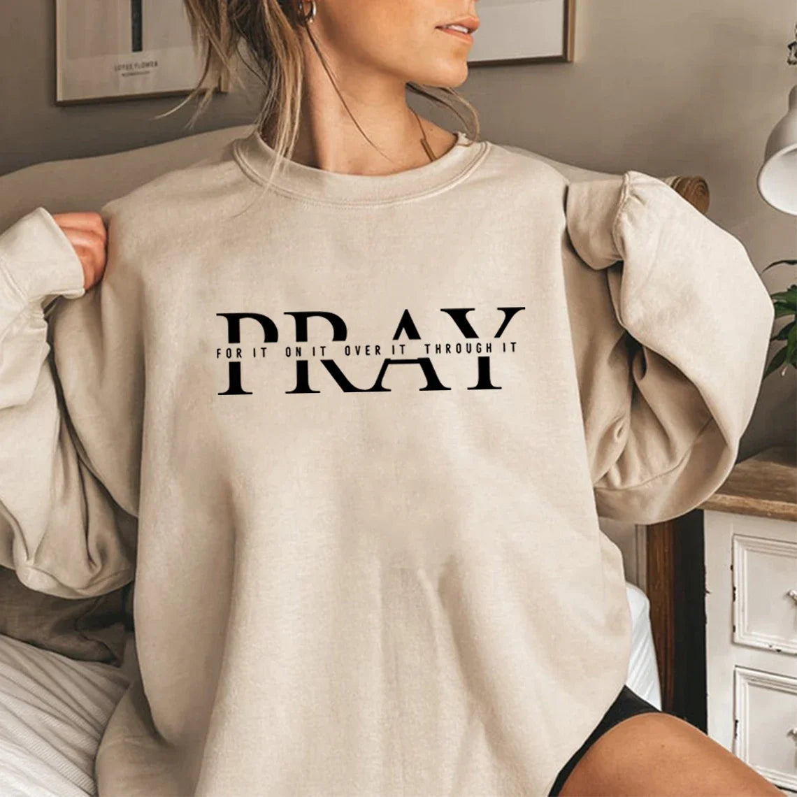 Christian Pray Sweatshirt Religious Sweater Women Long Sleeve