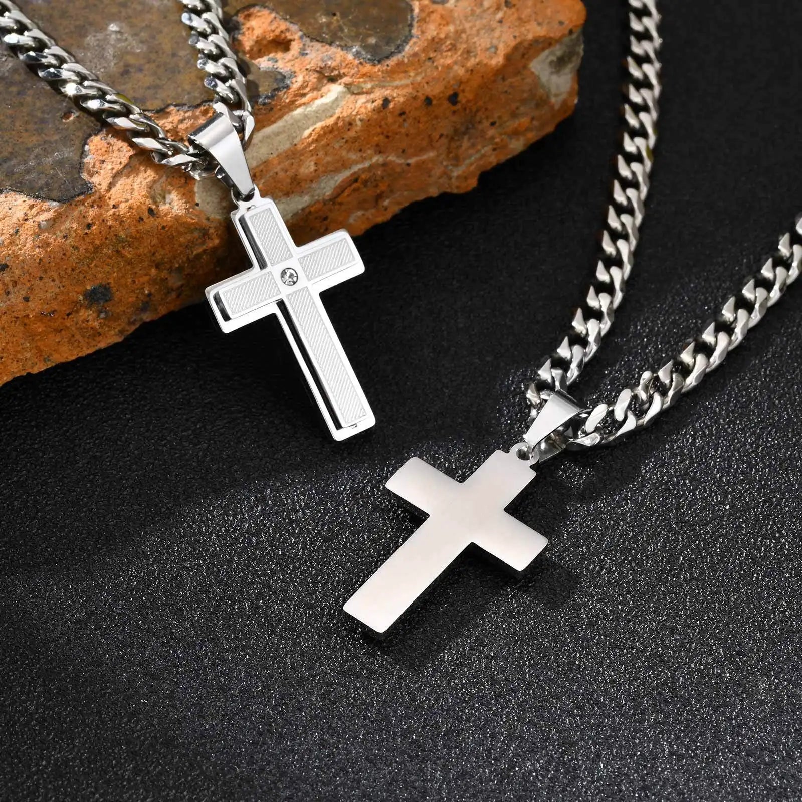 Stainless Steel Cross Pendant Necklace for Men Boys, Fashion Waterproof Link Chain Christian Prayer Jewelry Gifts Accessory