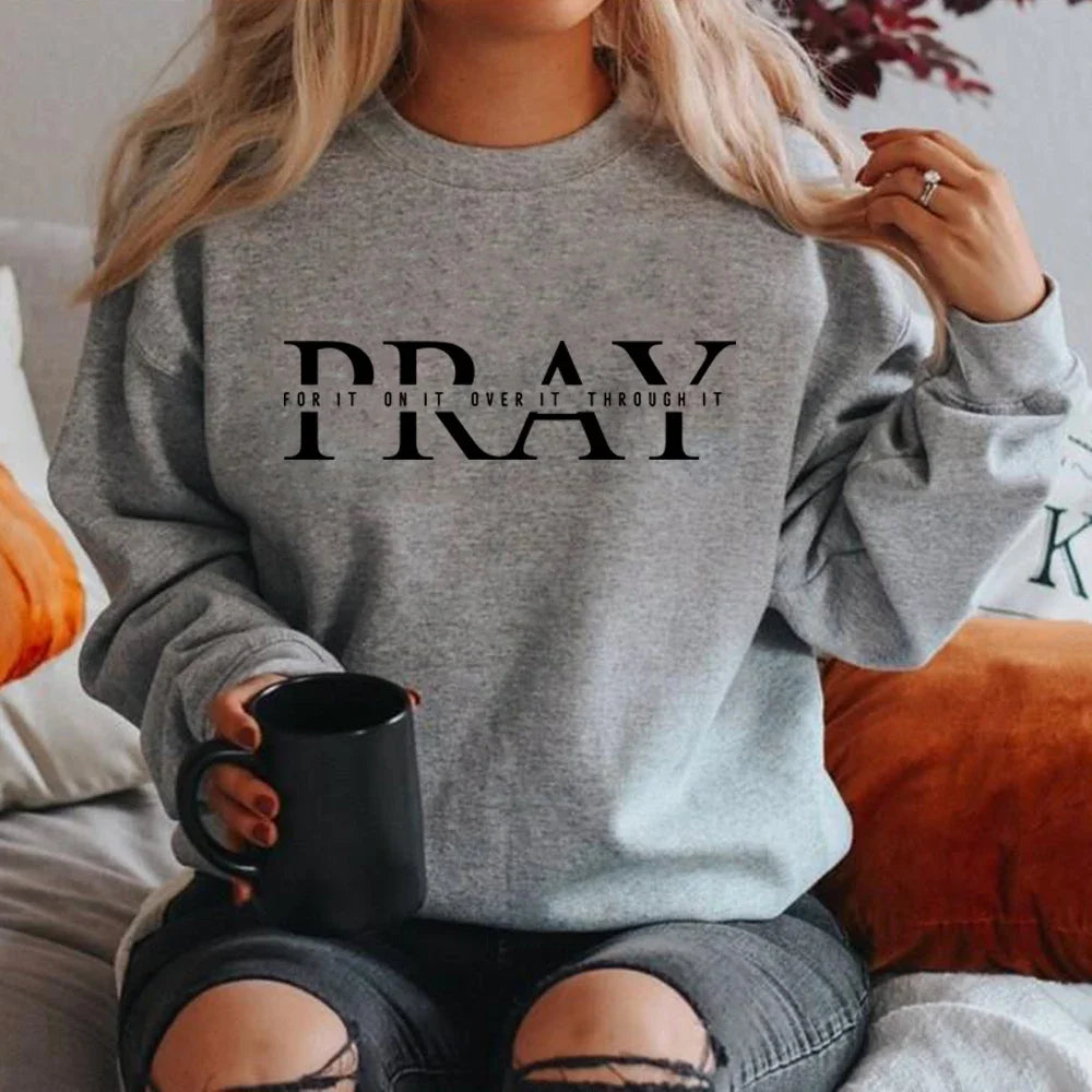 Christian Pray Sweatshirt Religious Sweater Women Long Sleeve