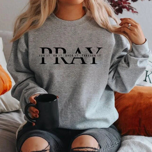 Christian Pray Sweatshirt Religious Sweater Women Long Sleeve