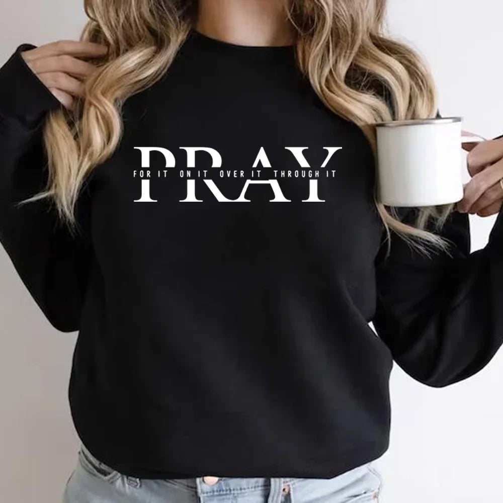 Christian Pray Sweatshirt Religious Sweater Women Long Sleeve